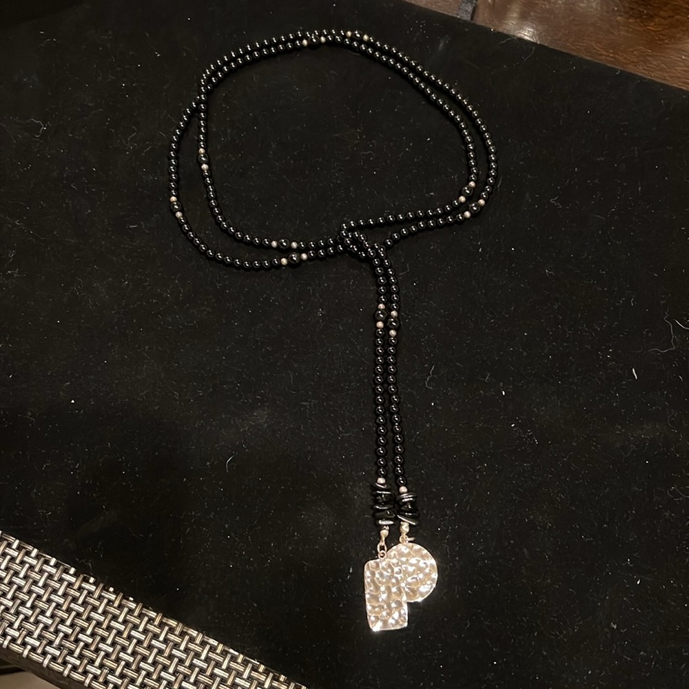 Silpada Sterling, silver, glass bead, and black, onyx, lariat necklace - Picture 2 of 5